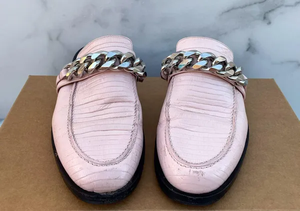 Givenchy 20mm women’s pink lizard embossed chain loafers mules size IT 37 US 7 - Image 7