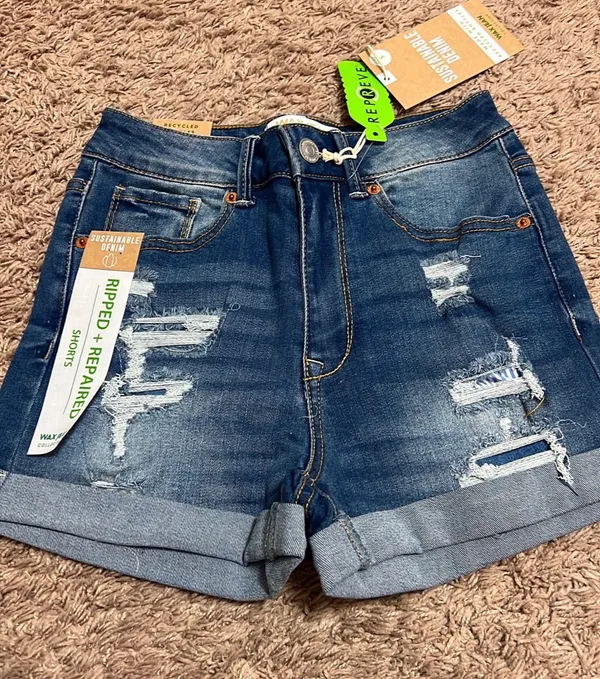 Wax Jean Medium Blue Wash Denim Shorts - Image 5