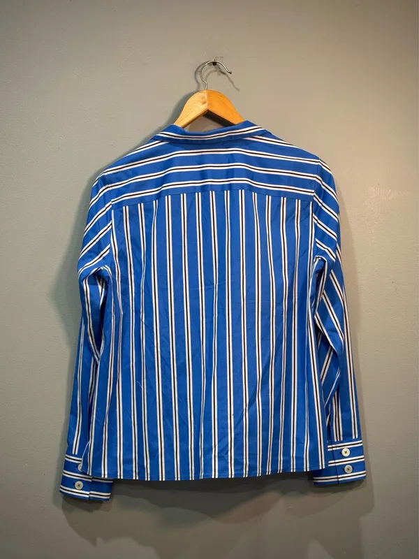 Blue Talbots Striped Non-Iron Half Button Down Shirt Size S Like New - Image 5