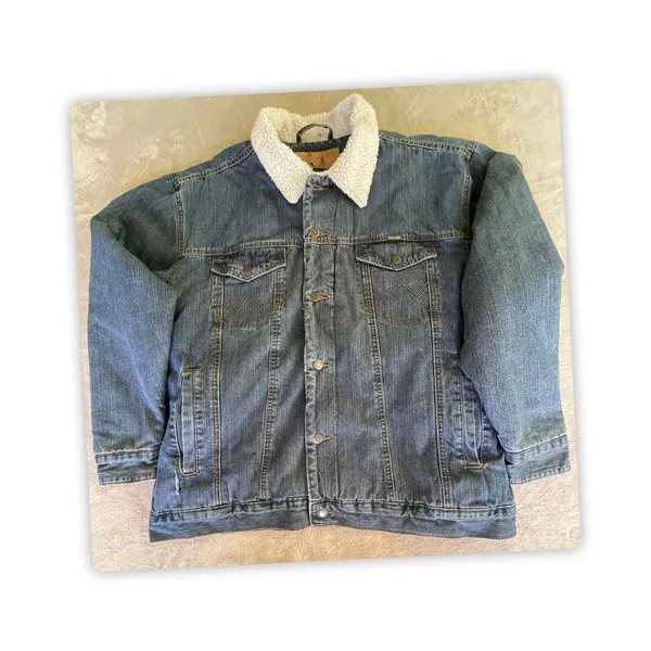 Wrangler Sherpa Lined Denim Trucker Jacket Mens L Blue Cotton - TEAR/READ - Image 10