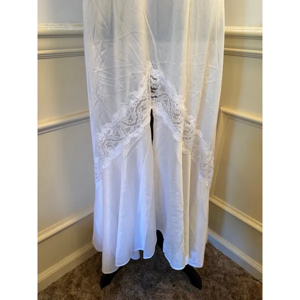 Vintage Maxi Nightgown Lace Trim Front Slit Slip Dress Coquette Bridal Lingerie - Image 3