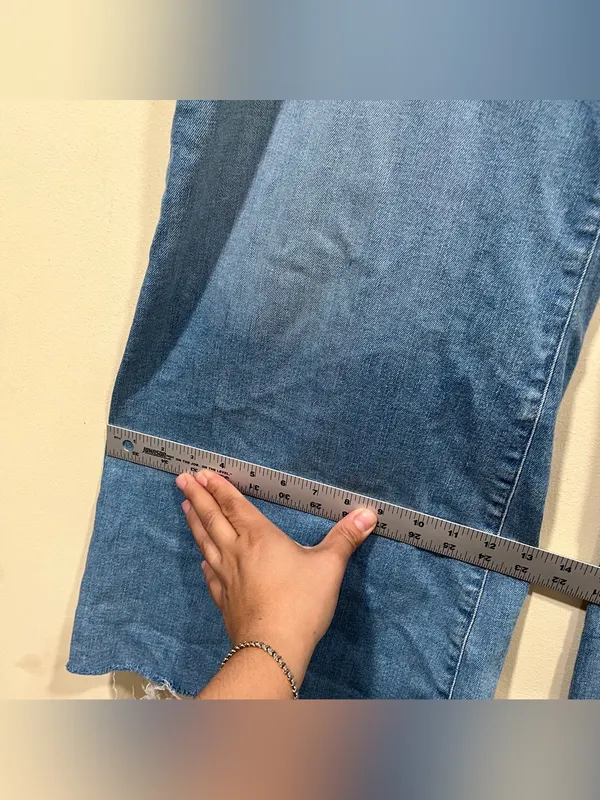 Madewell Flared Wide-Leg Jeans blue denim raw hem plus size 33 EUC - Image 6