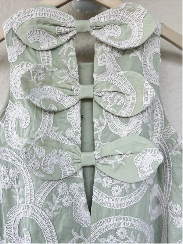 Tuckernuck Celadon Scroll Embroidered Bows Portia Dress Date Night Resort Beach - Image 9