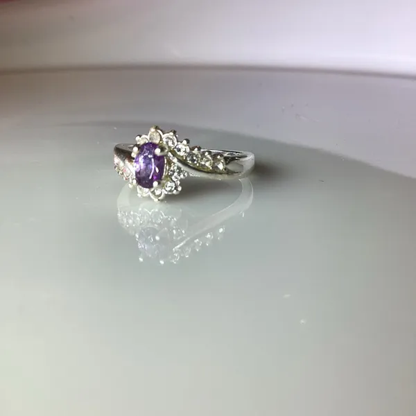 Faux Amethyst Crystal Ring Silver - Image 5