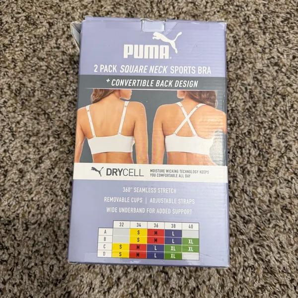 Puma 2 Pack Seamless Sports Bra Square Neck Convertible Back Gray Black Size M - Image 2