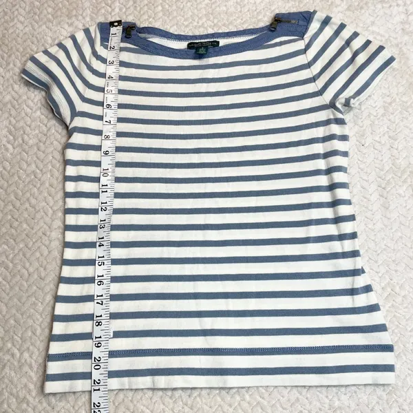 Ralph Lauren Lauren‎ Jeans Co Blue cream striped Knit Top Zip accent Sleeve Shirt women SZ S - Image 5