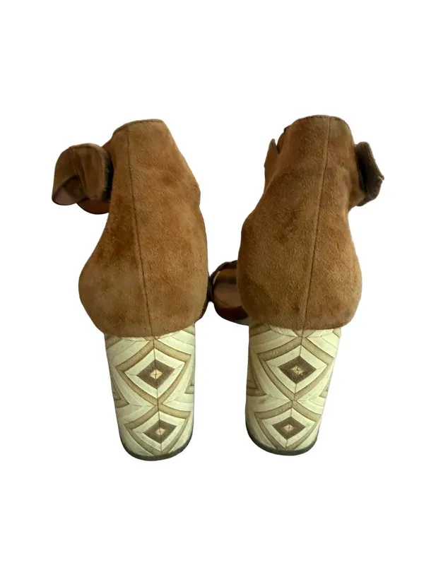 Jeffrey Campbell LIndsay Sandals Suede Camel Block Heel Retro Size 7 Women's - Image 3
