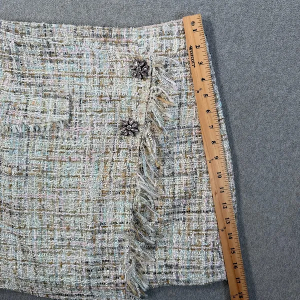 Zara Basic Women's Small Tweed Mini Skirt Fringe Wrap Hem Embellished Buttons - Image 7