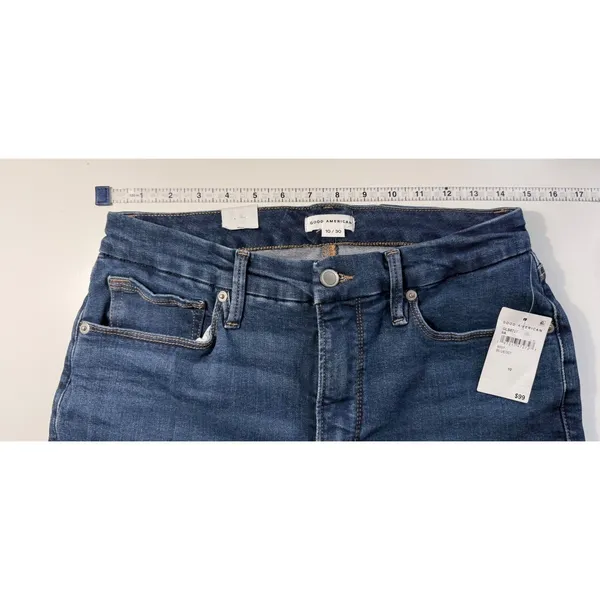 Good American Good Legs Straight Mid Rise Blue Stretch Jeans GLS873T Size 10 NWT - Image 9