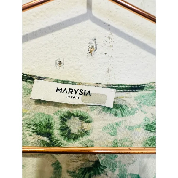 MARYSIA Green White Floral Printed 100% Cotton Drop Waist Imperialis Dress M - Image 7