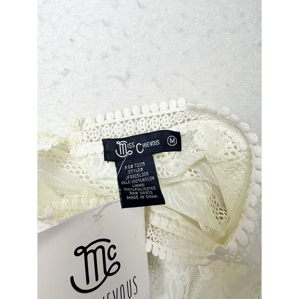 Miss Chievous White Floral Lace Peplum Top Mock Neck Blouse Size M NEW - Image 3