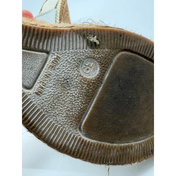 Burberry Wedge Sandals Womens 39 White Nova Check Espadrille Thong Leather - Image 13