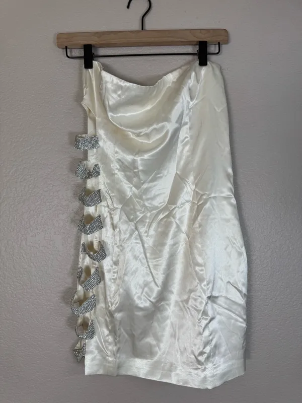 Meshki Alessia Diamante Ivory Rhinestone Strapless Mini Dress size Medium Bride - Image 3