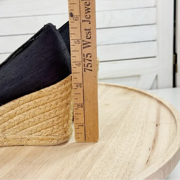 White Mountain Dupioni Fabric Peep Toe Espadrille Wedge‎ Heels Black 9 - Image 8