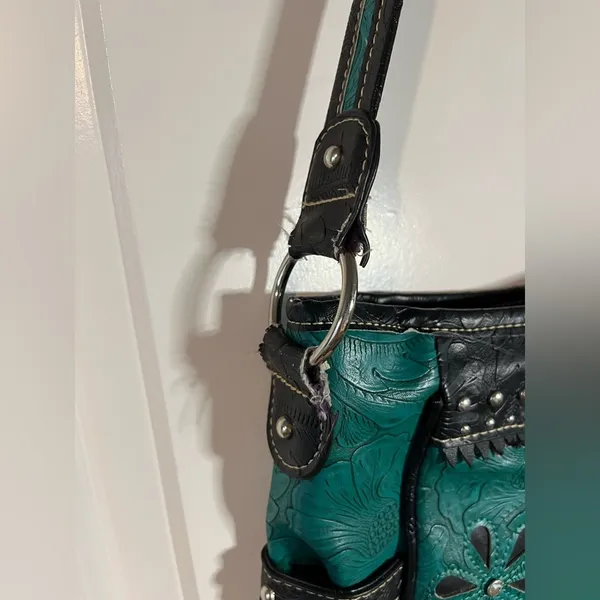Tooled Leather Laser Cut Purse Feather Country Western Handbag Shoulder Bag - Image 9