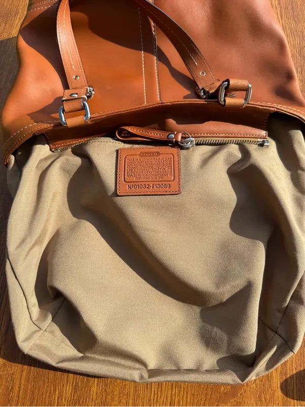 Coach Hamilton F13089 Burnished Leather Tote Cognac Brown Bag Dog Charm - Image 5