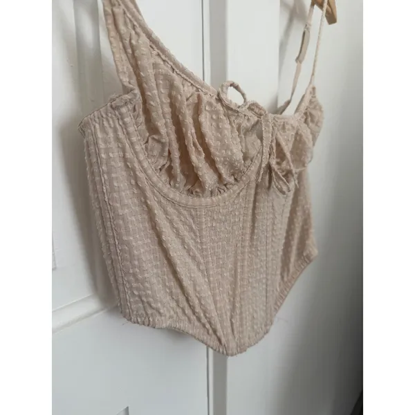 Out From Under Urban Outfitters Cream Seersucker Corset Bustier Top Small - Image 7