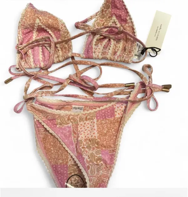 Elysiian florence bikini top And Bikini Bottom Pink Paisley NWT - Image 7