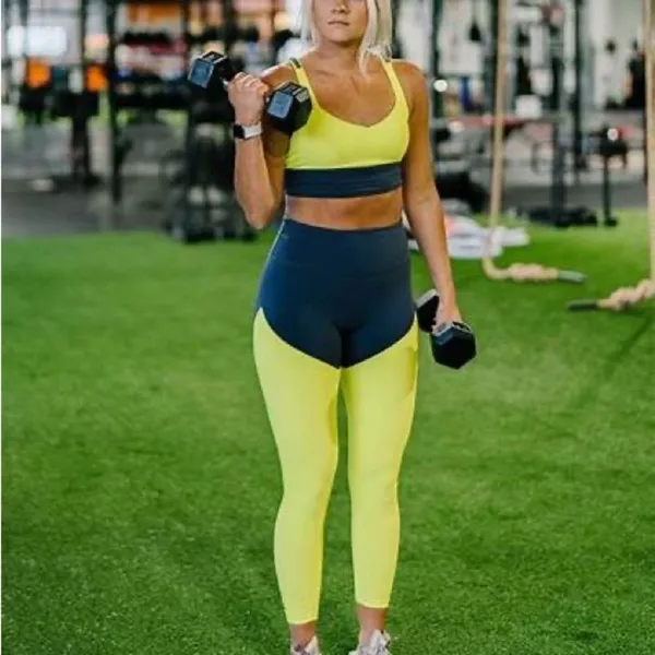 Zyia Active Leggings Womens 12 Neon Yellow Blue Parallel Luxe Hi-Rise 7/8 Yoga‎ - Image 2