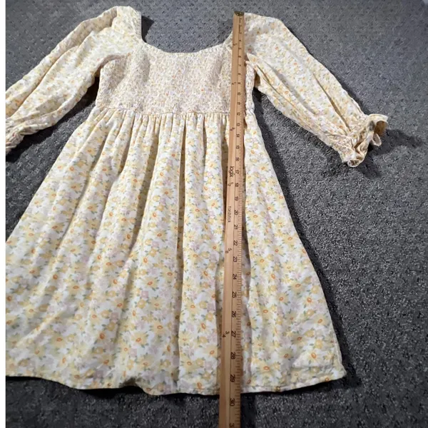 Hollister‎ Floral Mini Dress Womens Small Yellow Smocked Puff Sleeve Babydoll - Image 9