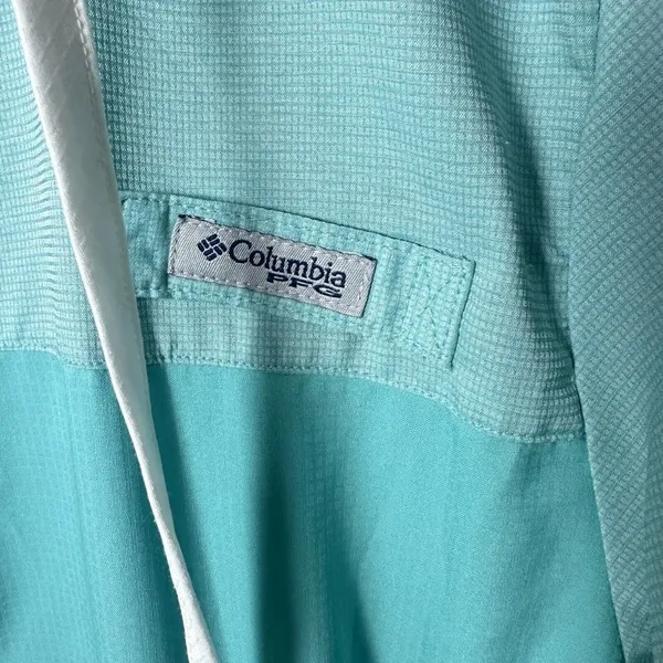Columbia Womens Blue Green PFG Henley Hooded Windbreaker Fishing Jacket Medium - Image 5