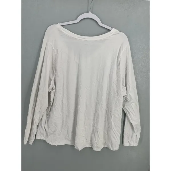 Terra & Sky Womens T-Shirt White Long Sleeve V-Neck Cotton Modal Plus Size 3X - Image 3