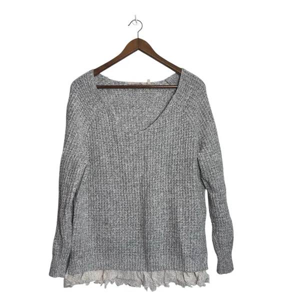 Soft Surroundings Gray Knit Soft Spoken Sweater Tunic With Lace Hem - Image 4