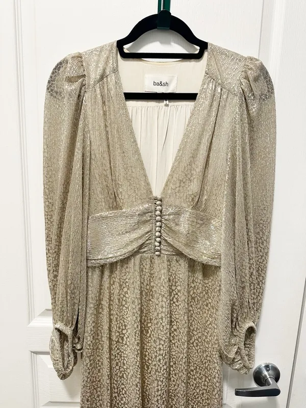 ba&sh Celie Metallic Dress in Gold - Image 4