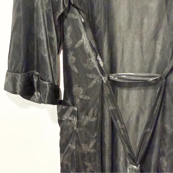 Playboy Size Small/Medium Black Satin Bunny‎ Print Belted House Bath Robe - Image 4