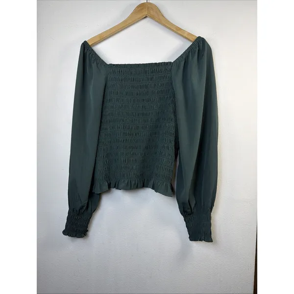 MADEWELL Womens large Lucie Bubble Sleeve Smocked Top Dark Green bohemian y2k - Image 6