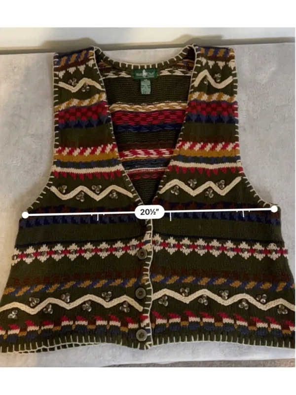 VTG Hunt Club Green Multi-color Fair Isle Knit Vest 18W - Image 5