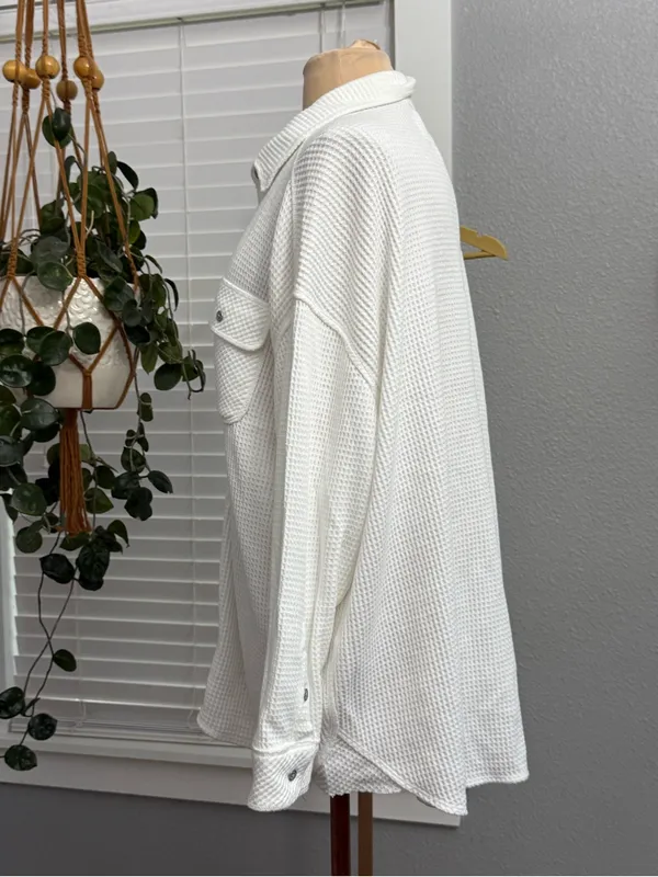 Aerie Lumber Jane Waffle Knit Long Sleeve Shirt Size Medium Oversized - Image 3