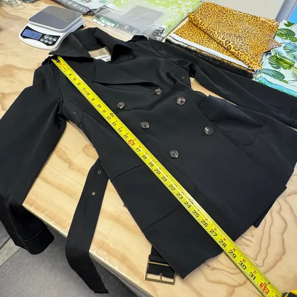 Calvin Klein Black Double Breasted Belted‎ Trench Coat Jacket XS Epaulettes - Image 13
