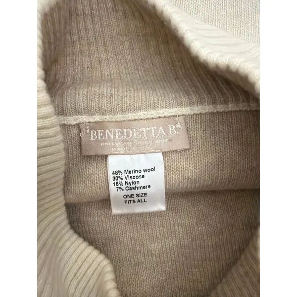 Benedetta B. Cream Tan Wool Cashmere Blend Poncho Sweater One Size - Image 4
