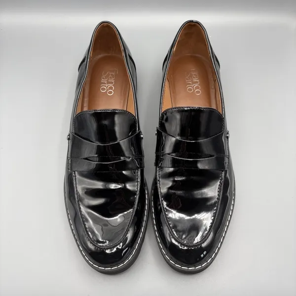 Franko Sarto Cassandra Penny Loafers Size 10 Black Patent Vegan Leather Academia - Image 2