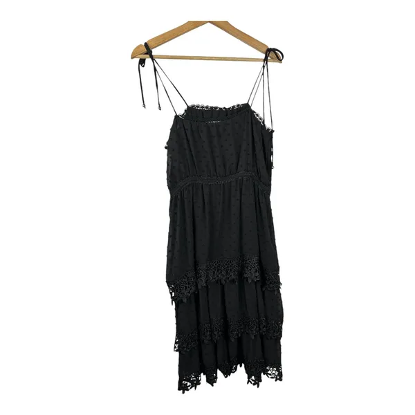 POL Womens size Large Tiered Lace Layered Swiss Dot Beaded Straps Midi Dress - Image 3