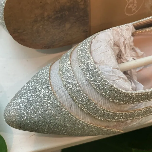 Betsey Johnson Silver Glitter Clear Mesh Panel Ballet Flats Shoes 5.5 - Image 6