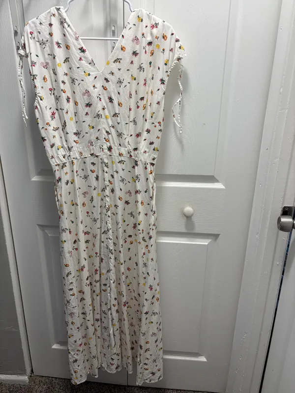 Uniqlo Cotton V-Neck Sleeveless Floral Flare Dress - Image 2