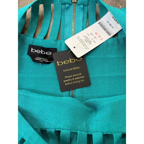 Bebe Crop Top Teal Cutout Bandage Y2K Going Out Party NWT Large - Image 3