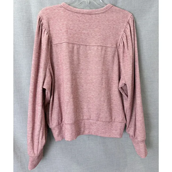 Evereve Rose Pink Chevron‎ Puff Sleeve Sweatshirt Knit Pullover Top L - Image 3