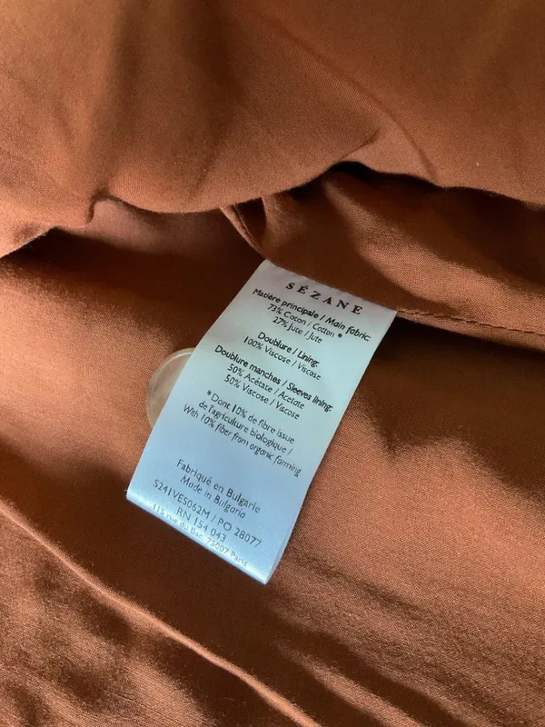 Sézane ALVIN JACKET Hazelnut size38 US 6 brown cotton blazer bust45 - Image 5