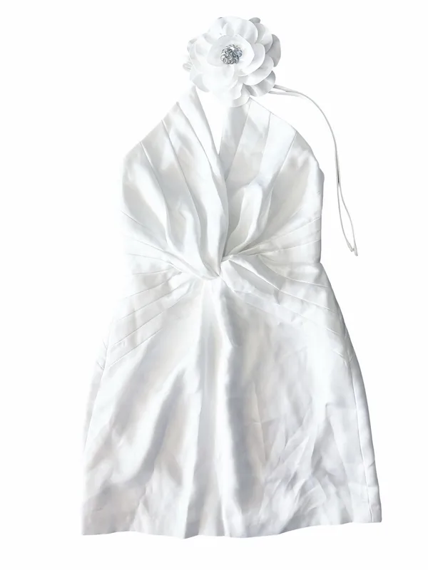 Ramy Brook Evie Pleated Twist-front Halter Neck Mini Dress in Ivory, Size 0, NWT - Image 6