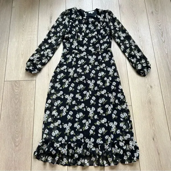 ASOS Emory Park Dark Ditzy Floral Print Maxi Dress Size Large Long Sleeve - Image 6