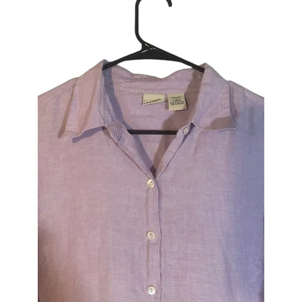 L.L. Bean Lilac Purple Linen Long Sleeve Collared Button Down Shirt Women Sz M - Image 4