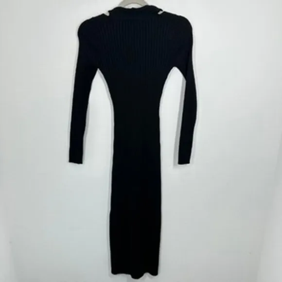 ASTR The Label Black Ribbed Knit‎ Deep V Neck Plunge Midi Dress Size S Bodycon - Image 8