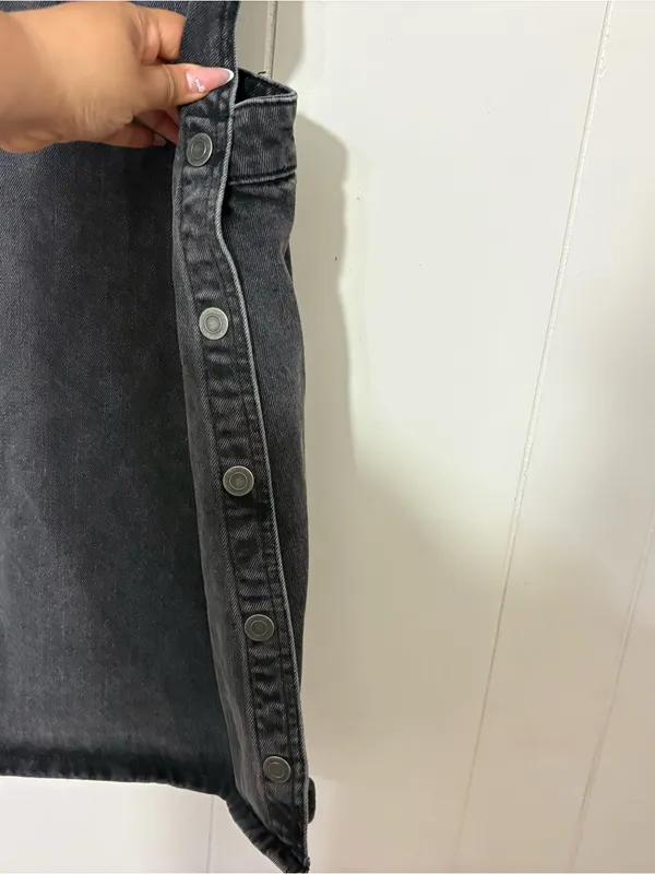 Free People Rocky Mountain Denim Overall Dress Charcoal Gray Sz 8 Snap Side Mini - Image 5