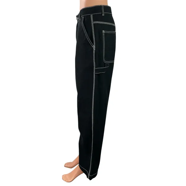 Gap Womens Black High Waisted Straight Wide Leg Carpenter Denim Jeans Pants Sz 6 - Image 2