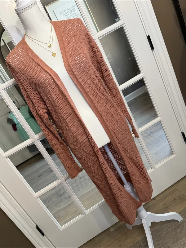 Universal Threads Crochet Lightweight Cotton Rust Long Cardigan BOHO COTTAGECORE - Image 4