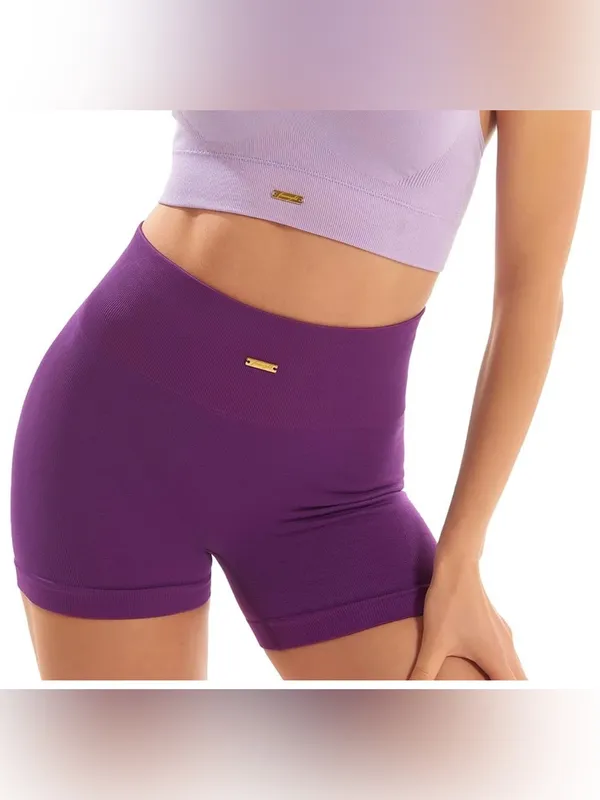 2 High-Waist Purple Seamless Sculpting Shorts — Women's Active - Image 6