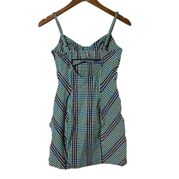 Urban Outfitters Gingham Spaghetti Strap Mini Dress Green Blue Size Small - Image 8